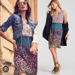 Cabi Dani Paisley Dress Size M Pink Blue Green Color Block Sleeveless Floral